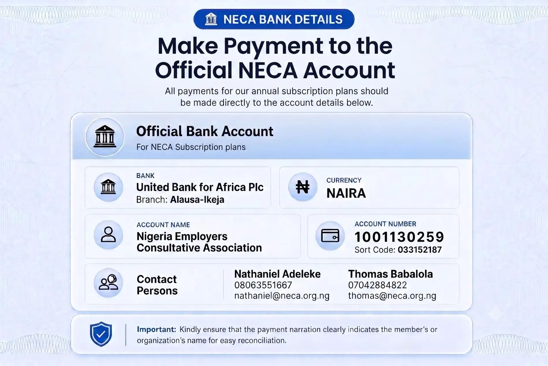 NECA Subscription Payments